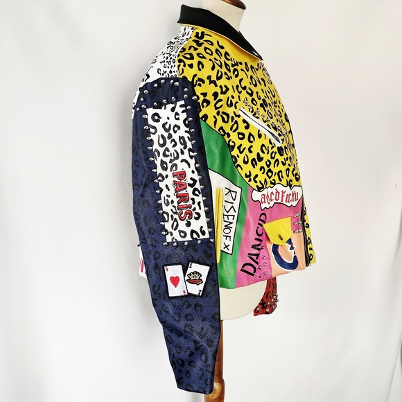 Azalea Wang Patchwork Moto Jacket Studded Graphic Leopard 1X - Picture 5 of 9